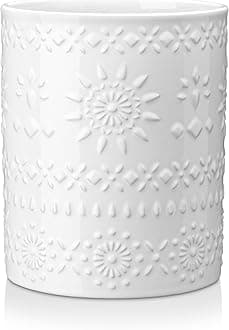 Extra Large Kitchen Utensil Holder, 7.2" Ceramic Farmhous Utensil Holder For Kitchen Countertop Décor With Heavy And Sturdy Base, Utensil Crock Organizer, White
