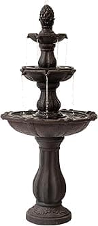 51" 3-Tier Outdoor Waterfall Fountain, Weather-Resistant Resin Freestanding Water Feature with Pump, Brown