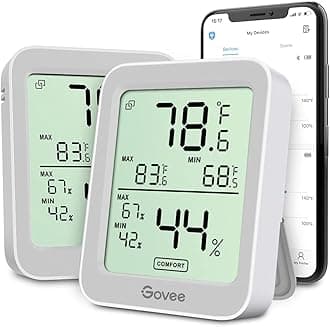 Indoor Hygrometer Thermometer 2 Pack, Humidity Temperature Gauge with Large LCD Display, Notification Alert with Max Min Records, 2 Years Data Storage Export for Room Greenhouse, Grey