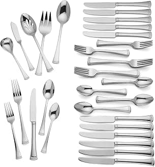 Lenox 815486 Portola Stainless Steel 65-Piece Flatware Set, Silver 10.0 LB 815486