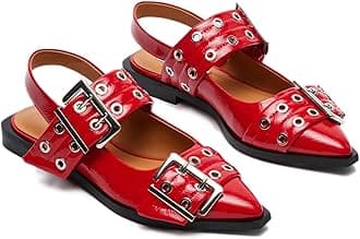 AimeryWomen Buckle Ballet Flats Pointed Toe Slingback Wide Flat Casual Comfortable Ballerina Block Heel Shoes