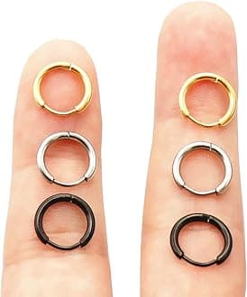EACHLPUnisex 18K Real Gold Plating Surgical Steel Sleeper Tiny Hoop Earrings,Nose Ring Septum Ring Helix Ring Daith Ring Lip Ring Nipple Ring Snug Ring Rook Ring Body Piercing Jewelry