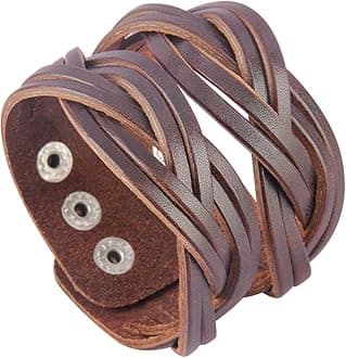 GelConnie Leather Cuff Bracelet Punk Braided Bracelets Rock Leather Wristbands Faux Mens Leather Bracelet Gothic Viking Bangle Adjustable Wrap Bracelet for Women,Men