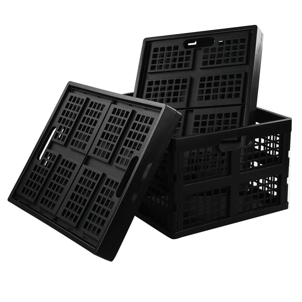 Foldable Plastic Crates, Set of 3 Foldable Crate for Storage, Black
