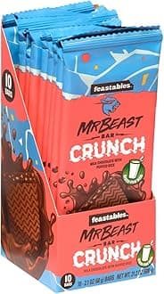 Feastables Milk Chocolate Crunch Bars - Made with Grass-Fed Milk Chocolate and Organic Cocoa. Only 6 Ingredients, 10 Count