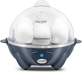 EGC710BG Rapid Egg Cooker, 7 Easy-To-Peel, Hard, Medium, Soft Boiled Eggs, Poacher, Omelet Maker, Auto Shut-Off, Alarm, 16-Recipe Booklet, BPA-Free, Slate Blue