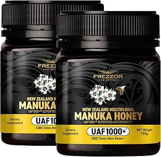 FREZZOR Premium New Zealand Raw Multifloral Manuka Honey with UAF1000+ Super Antioxidant, 230% More Bioactive, Best Support for Everyday Wellness, Antioxidant Superfood, 2 Jars (17.6oz/500g)