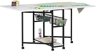 Sew Ready Mobile Fabric Cutting Table with Storage Drawers and Fixed Height, Charcoal/White, 30" High