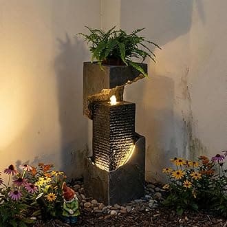 Bumilgar Modern Water Fountain Outdoor 35.4" H Floor Standing Outdoor Fountain with LED Lights and Pump for Garden, Patio, Deck, Backyard, Porch and Home Art Decor…