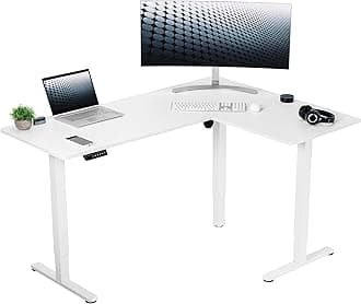 VIVO Corner Standing Desk, 63 x 47 inch Reversible L-Shaped Workstation, Electric Height Adjustment, Home, Office, and Reception Rooms, White Table Top White Frame, DESK-E3CTW-47