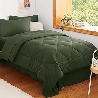 CozyLux Twin XL Comforter Set Olive Green - 5 Pieces Twin Extra Long Bed in a Bag for College Dorm, All Season Bedding Set for Girls and Boys, Soft Bed Set with Comforter, Sheets, Pillowcase & Sham