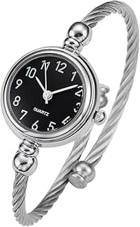 Womens Fashion Analog Quartz Bangle Cuff Wrist Bracelet Watch Elegant Stainless Steel Wire Band Arabic Numerals Dress Watches