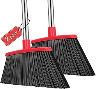NACENA Heavy Duty Broom, 55 Inch Long Handle Outdoor Large Angle Brooms, Commercial Broom for Sweeping Indoor, for Home Garage Kitchen Office Courtyard Lobby Patio Lawn Concrete, 2 Pack (Black&Red)