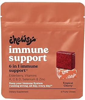 Chewsy - 6-in-1 Immune Support Fruity Chews with Elderberry - Vitamin C, A and D, Zinc and Selenium - Individually Wrapped - 6-Day Supply