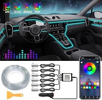 DEHERANE Interior Car LED Strip Lights, RGB 6 in 1 Ambient Lighting Kits with 315 inches Fiber Optic, 16 Million Colors APP Wireless Control Car Neon Lights, with Music Sync Function