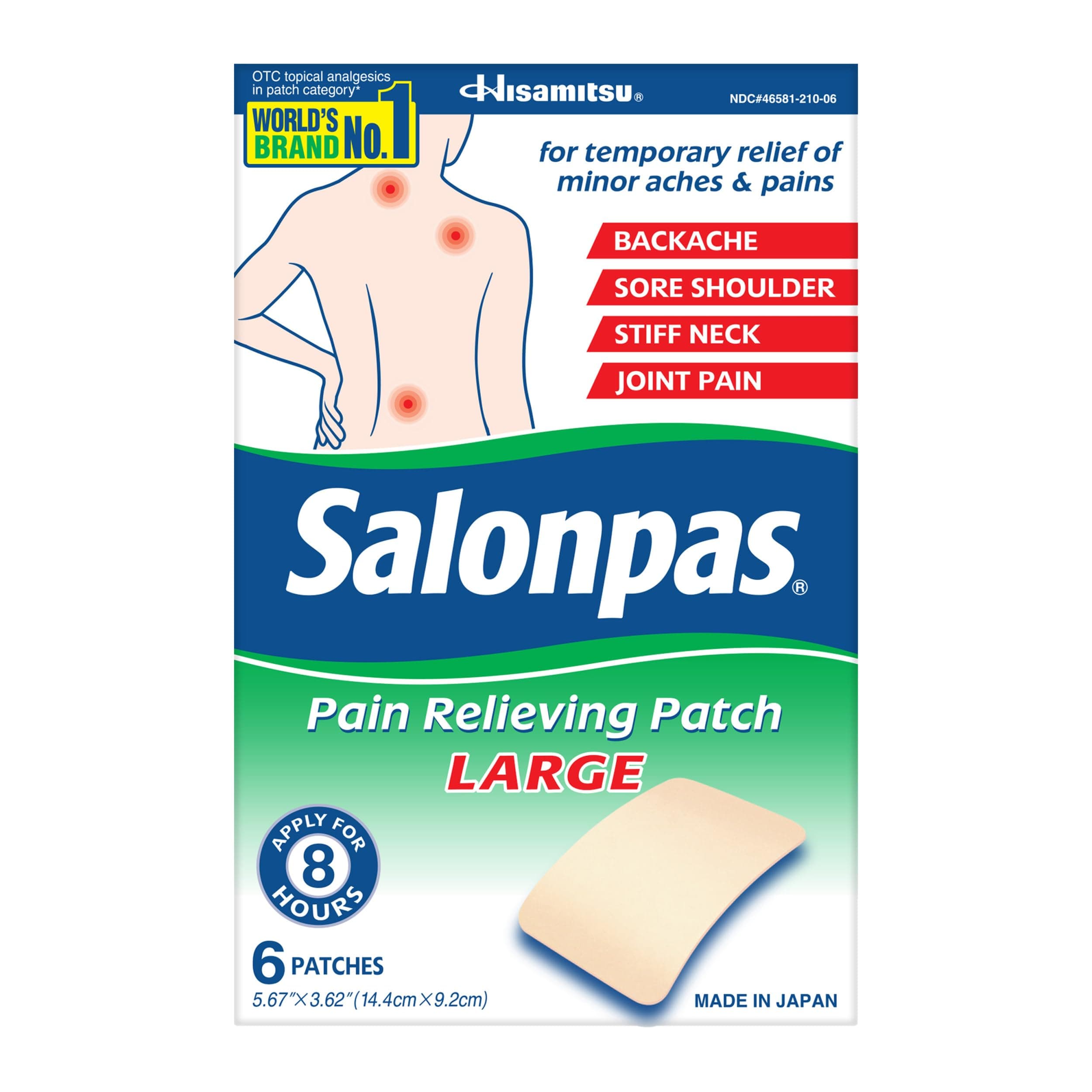 Pain Relieving Patch, Large, 6 Count, for Back, Neck, Shoulder, Knee Pain and Muscle Soreness, 8 Hour Pain Relief