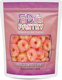Freeze Dried Peach Rings Candy - Crunchy & Sweet, Large 7 oz Resealable Bag for Freshness, Gift & Snack - Large bag Freeze-Dried Gummy Candies