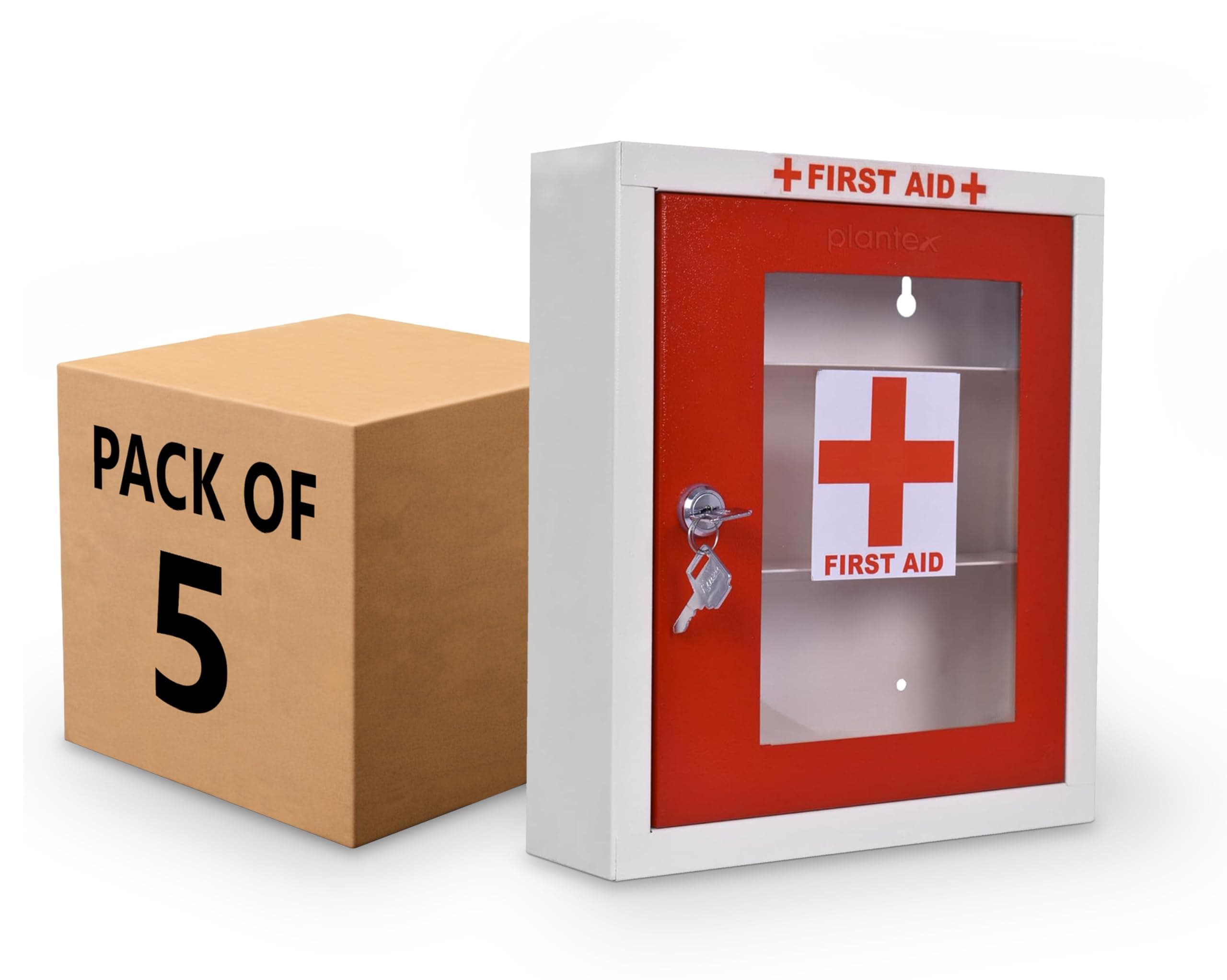 Plantex First Aid Kit/Emergency Box/First Aid Kit/First Aid Box for Home School Office Medicine Box Multiple Compartments Medicine Organizer Box with Key Lock 5 Pack Red