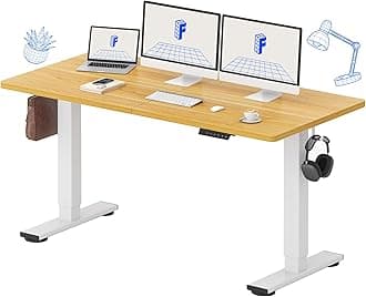 Standing Desk Electric Height Adjustable Desk with 63 x 24 Inches Splice Board, Ergonomic Memory Controller, Maple Top + White Frame