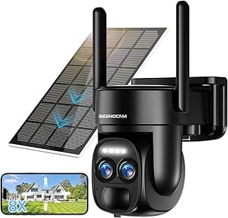4K 8MP Solar Security Cameras Wireless Outdoor Battery Powered,360°PTZ Wireless Cameras for Home Security with Spotlight Siren, 5Dbi Dual antenna,PIR Human Detection,Color Night Vision,2.4/5Ghz,Alexa