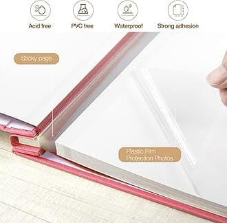 potricher Large Photo Album Self Adhesive 4x6 5x7 8x10 Pictures Linen Cover 40 Blank Pages Magnetic DIY Scrapbook Albums with A Metallic Pen (Pink)