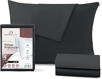 100% Cotton Zippered Pillow Protector (2 pck) Standard - Navy (King Set of 4, Charcoal)
