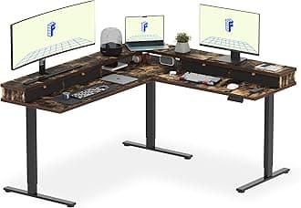 FLEXISPOT 71'' L Shaped Standing Desk Electric Corner Table with Shelf, 4 Storage Drawers, Adjustable Computer Workstation for Home, Office, Game, Studio, Rustic Brown Top + Black Frame