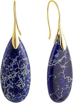 SELOVO Stone Fish Hoop Dangle Drop Earrings Statement Earrings Silver Tone