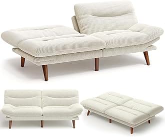 AMADA HOMEFURNISHING 73″ Convertible Futon Sofa Bed,Corduroy White Futon with Adjustable Backrest & Armrests,Folding Futons Sleeper Recliner for Small Spaces, Play Room Or Office, Corduroy Small Couch