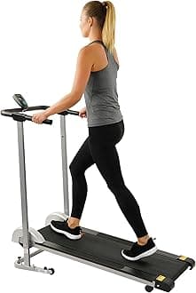 Sunny Health & Fitness Walking Pad Treadmill with Handle, Manual Compact Foldable Design Walking Running Non-Slip Surface Treadmill with Fixed Incline, LCD Monitor, Bluetooth Optional