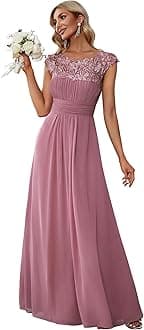 Ever-Pretty Women's Cap Sleeve Ruched Lace Round Neck Chiffon Formal Evening Gowns 09993-US