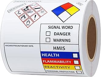 Hybsk SDS OSHA Chemical Safety Labels | 4x3 inches MSDS Stickers with GHS NFPA HMIS Pictograms | HMIS & Hazard Compliant 100pcs Stickers