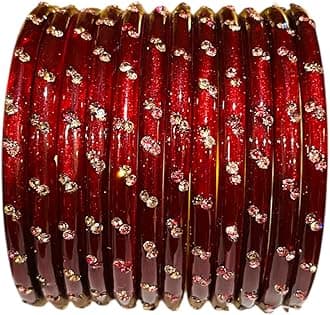 Lac Bangles Set for Women & Girls – Handcrafted Indian Ethnic Bangles with Sparkling Stone Embellishments (Pack of 12)