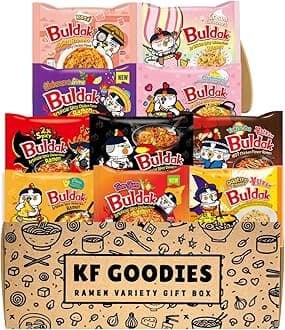 KF GOODIES Korean Ramen Variety Pack Gift Box (10 Count) – Spicy Buldak Noodle Assortment for Birthdays, College Care Packages, Office Snacks and Gift Baskets