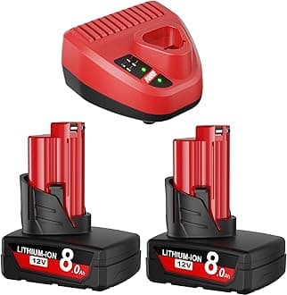 Upgraded 2Pack 8.0Ah Replacement for Milwaukee M12 Battery and Charger Kit 12V Lithium Batteries Compatible with 12 Volt 48-11-2420 48-11-2401 48-11-2402 48-11-2430 48-11-2440 Cordless Tools