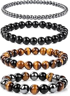 4pcs Beaded Bracelets for Women,Natural Healing Crystal Gemstones Bracelet,Anxiety Stress Relief Bracelet Handmade purple Jewelry Gifts for Women