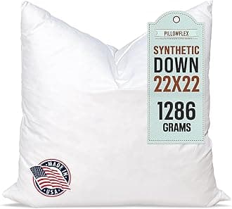 Pillowflex Synthetic Down Pillow Insert - 22x22 Down Alternative, Ultra Soft Large Square Throw Pillow, Couch Sham, Bed Sleeping - 1 Decorative Accent Form