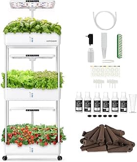 Ahopegarden Indoor Garden Hydroponics Growing System Kit: 66 Pods Plant Herb Garden Germination Kit with LED Grow Light, 30L Large Capacity Kitchen Hydroponics Planter Grower for Vegetable Fruit