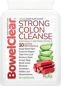 BowelClear - Strong Colon Cleanse Detox – Fast-Acting Herbal Laxatives for Constipation Relief in Adults - Natural Stool Softener with Aloe Vera, Fibre for Regular Bowel Movements - 90 Vegan Capsules