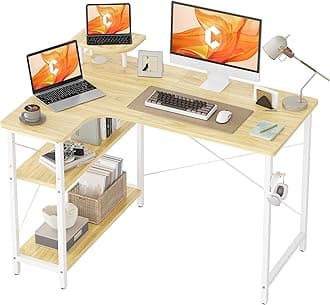 CubiCubi L-Shaped Desk, Computer Desk, 43.3 inches (110 cm), Width 43.3 inches (110 cm), Gaming Desk, L-Shaped Desk, Work Desk, Storage Rack, Corner Desk, Terrawork, Home Work, Natural Left