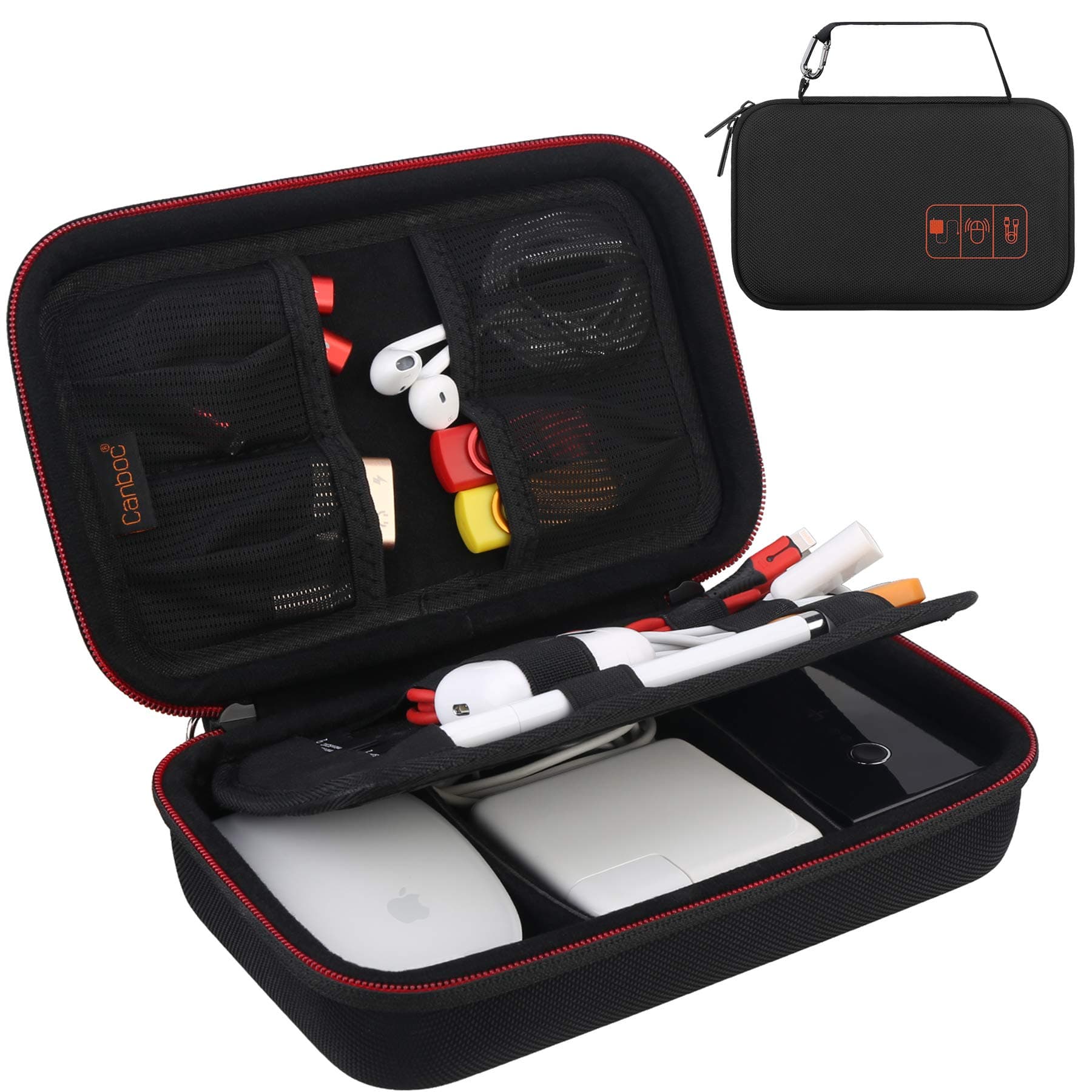 Canboc Hard Electronic Organizer Travel Case Electronics Accessories Cable Gadget Wire Storage Tech Bag Double Layer Shockproof Box for Charger Cord Flash Drive Mouse Apple Pencil Power Bank, Black