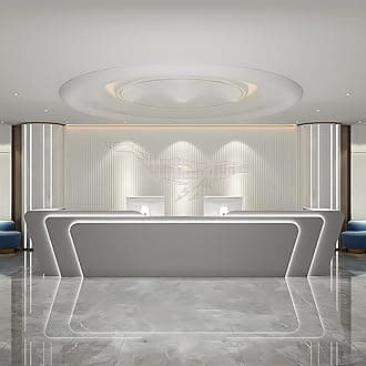 Reception Desk - Stylish Front Desk, Checkout Counter, Retail Counter with Hidden Light Feature, Customizable Logo, No Assembly Required, Designed for Immediate Use (Gray, 76")