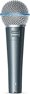 Shure BETA 58A Vocal Microphone - Single Element Supercardioid Dynamic Mic for Stage and Studio with A25D Adjustable Stand Adapter, 5/8” to 3/8” (Euro) Thread Adapter & Storage Bag, Brushed Nickel