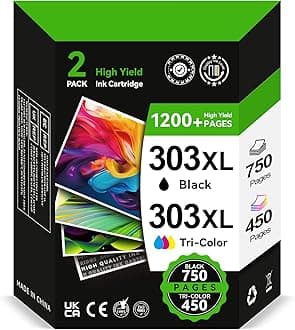 303XL Ink Cartridges BK/CMY- 750/450+ Pages, Replacement for HP 303 Ink Cartridges Black and Colour Original, Ink 303 for HP Envy Inspire 7220e 7221e 7920 7920e Envy Photo 6220 6230 6234 7120 TANGO X