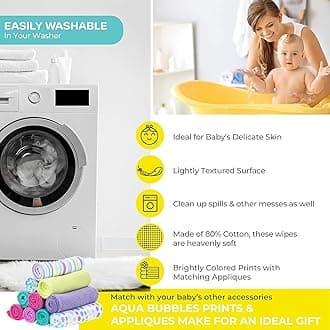 Spasilk Washcloth Wipes Set for Newborn Boys and Girls, Soft Terry Washcloth Set, Pack of 10, Aqua Bubbles, (010-1201)