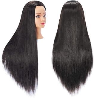 Hairingrid 26"-28" Mannequin Head Hair Styling Training Head Manikin Cosmetology Doll Head Synthetic Fiber Hair and Free Clamp Holder (Black)