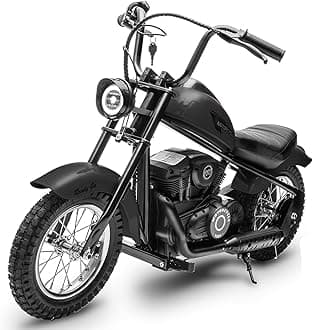 HetoyElectric Motorcycle for Kids, 24V 250W Dirt Bike, Two Speed Max Up to 14MPH & 60 Minutes Continuous, w/LED Light, Leather Seat, Rear Brake, Electric Motorbike for Kids/Teens, Black