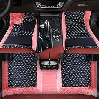 Custom Personalized Floor Mats ，Luxury Full Coverage All Weather Car Floor Mats，Anti-Slip Leather Car Mat Set ，Custom Floor Mat， for 99% of Cars, Trucks & SUV. (Black+Pink)