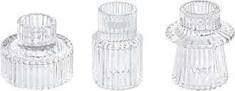 Vixdonos Glass Candlestick Holders Tealight Candle Holders for Table Centerpieces, Wedding Decor and Dinner Party (3 Pcs, Clear)