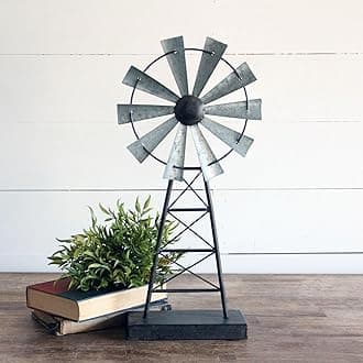 Foreside Home and Garden Small Distressed Metal Windmill Table Decor, Silver, S